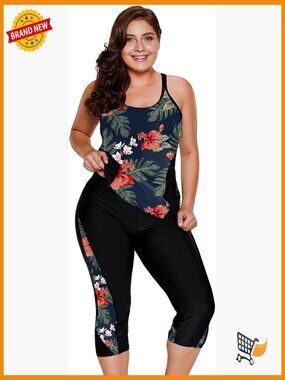 Plus Size Tankini Set with Capri Bottom - Tummy Control Swimwear
